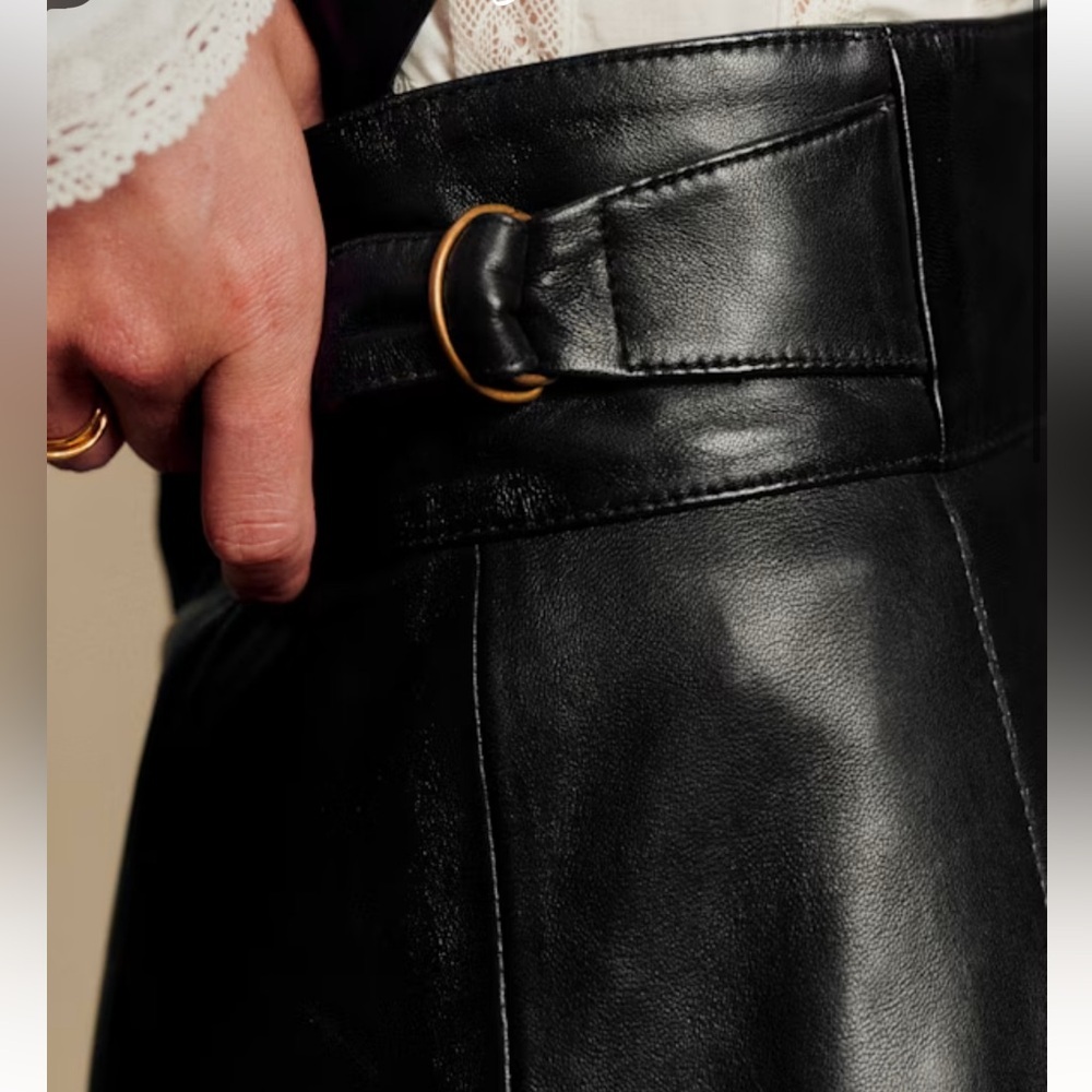 NEW Sezane Yasmine Lamb Leather Skirt in Black Size 8 - Picture 3 of 11